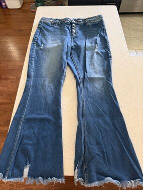 KanCan Medium Blue High-Rise Flare Jeans with Button Fly